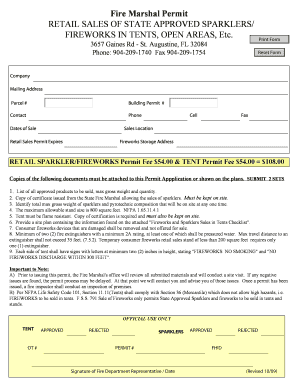 Fire Marshal Permit for Retail Fireworks Sales