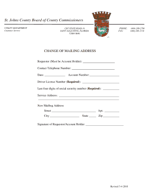 St. Johns County Utility Mailing Address Change Form