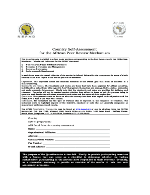 African Union APRM Country Self-Assessment Questionnaire