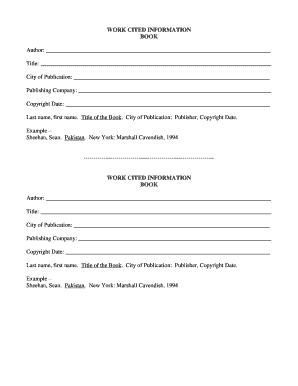 Work Cited Information Book Form