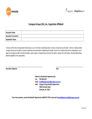 Compass Group USA Expatriate Affidavit