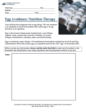 Egg Allergy Nutrition Therapy Form