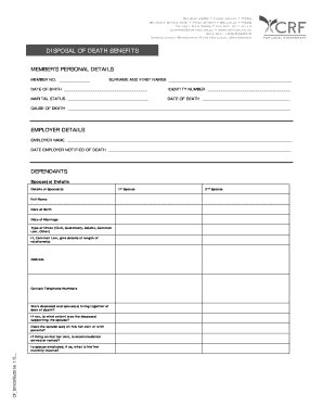 Disposal of Death Benefits Form