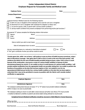 FMLA Request Form - Center ISD - centerisd