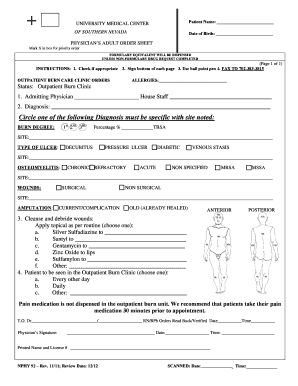 Outpatient Burn Care Clinic Orders