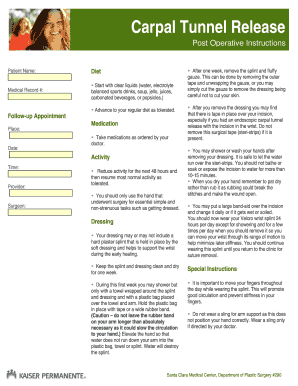 Carpal Tunnel Release Post Operative Instructions