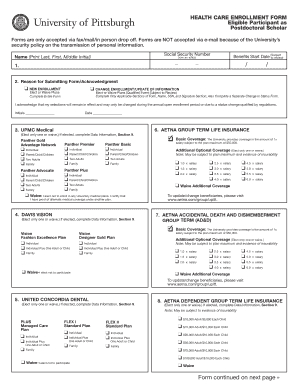 Health Care Enrollment Form for Postdoctoral Scholars
