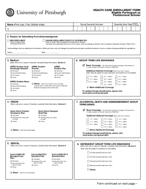Health Care Enrollment Form for Postdoctoral Scholars