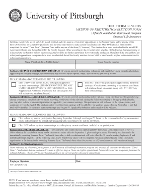 University of Pittsburgh Third Term Benefits Election Form