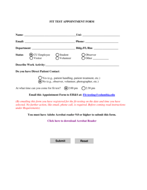 Fit Test Appointment Form