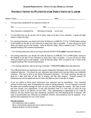 Instructions for Induction of Labor
