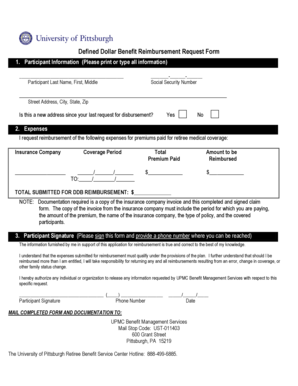 Defined Dollar Benefit Reimbursement Request Form