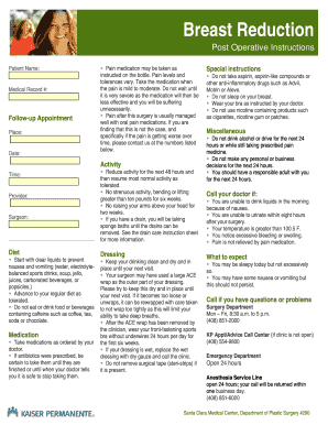 Breast Reduction Post Operative Instructions