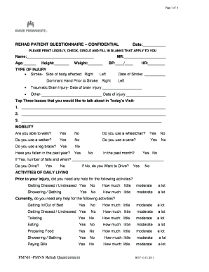 Rehab Patient Questionnaire
