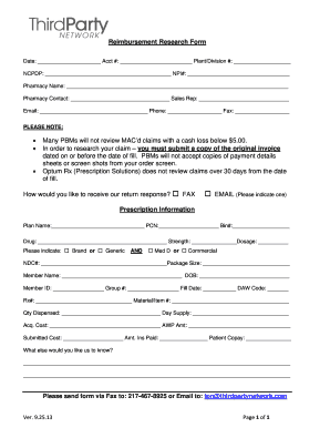 Reimbursement Research Form