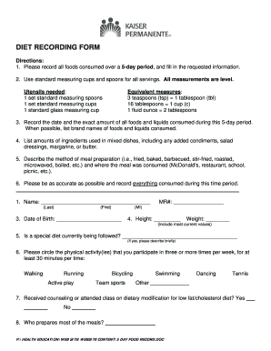 Diet Recording Form