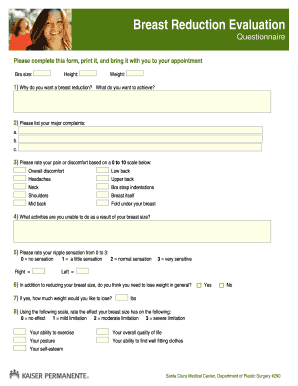 Breast Reduction Evaluation Questionnaire