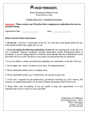 Cardiac Stress Test Instructions