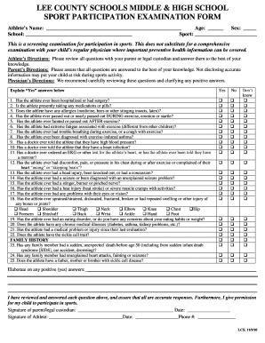 Lee County Schools Sports Participation Examination Form