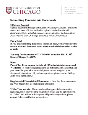 University of Chicago Financial Aid Document Cover Sheet