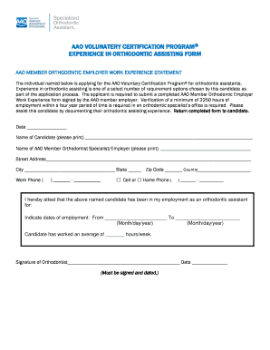 AAO Orthodontic Assistant Experience Form