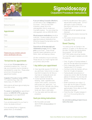 Sigmoidoscopy Outpatient Procedure Instructions