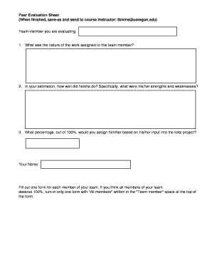 Peer Evaluation Sheet