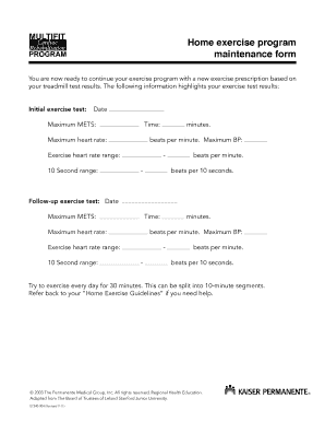 Home Exercise Program Maintenance Form