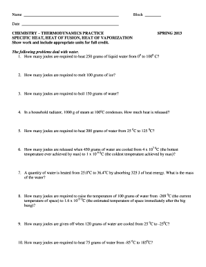 Chemistry Thermodynamics Practice Worksheet