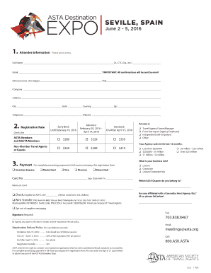ASTA Destination Expo Registration Form