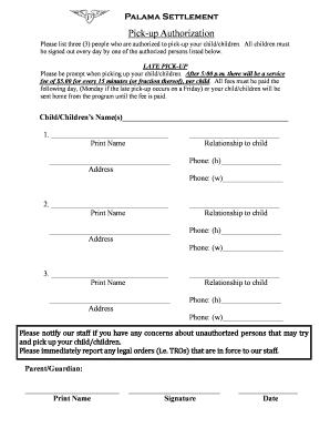 Palama Settlement Pick-up Authorization