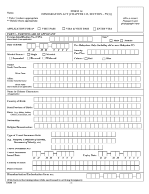 Singapore Immigration Act Form 14