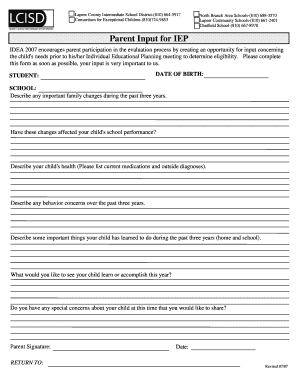 Parent Input for IEP Form