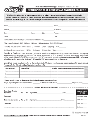 SUNY Petition to Take Courses at Another College