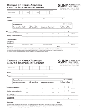SUNY Poly Change of Name/Address Form