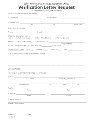 SUNY Polytechnic Verification Letter Request