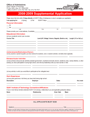 SUNYIT Supplemental Application Form