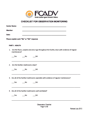 Health and Safety Observation Checklist