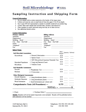Sampling and Shipping Form