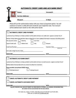 Automatic Credit Card and ACH Bank Draft Authorization