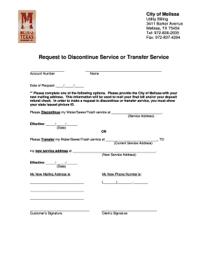 Request to Discontinue or Transfer Utility Service