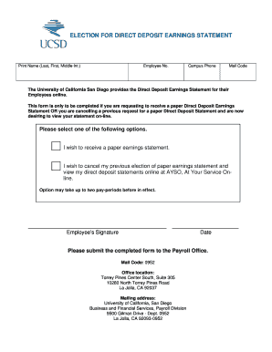 University of California Direct Deposit Earnings Statement