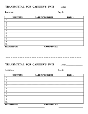 Transmittal for Cashier's Unit