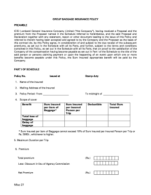 Group Baggage Insurance Policy