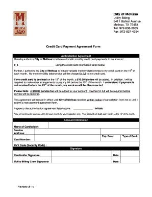 City of Melissa Credit Card Payment Agreement