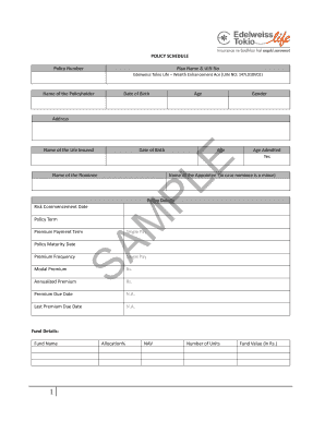 Edelweiss Tokio Life Insurance Policy Schedule