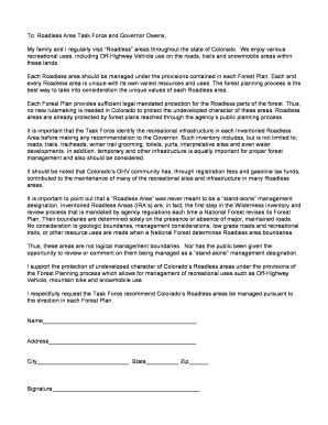 Colorado Roadless Area Management Letter