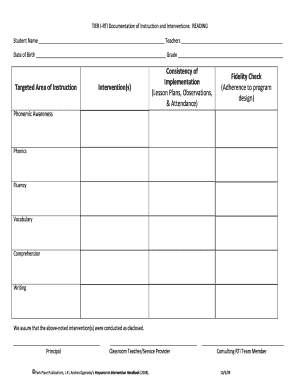 RTI Documentation of Instruction and Interventions