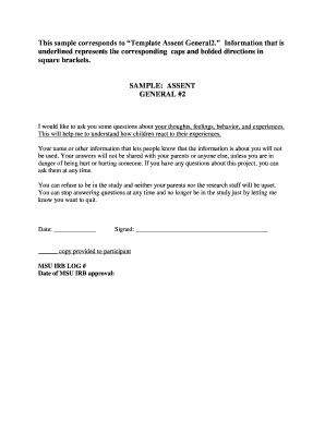 General Assent Form for Minors