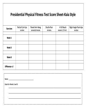 Presidential Physical Fitness Test Score Sheet